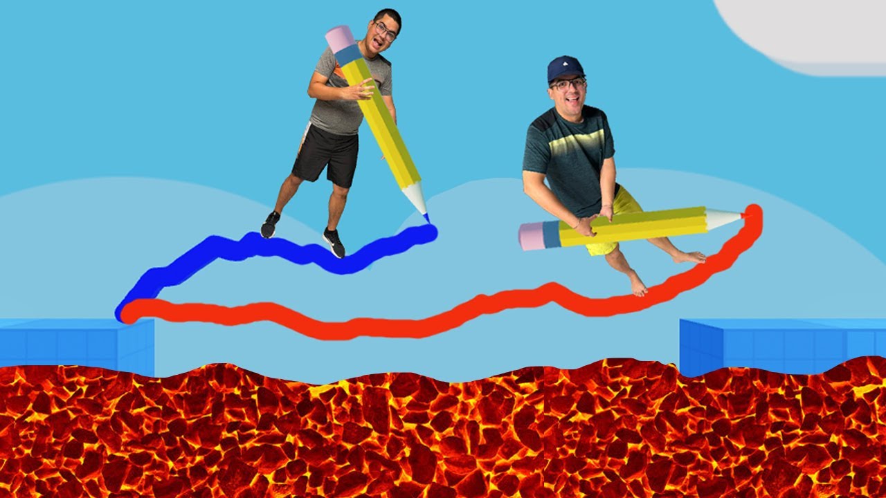 USAMOS UM LÁPIS GIGANTE PARA DESENHAR O CAMINHO NO MEIO DA LAVA!