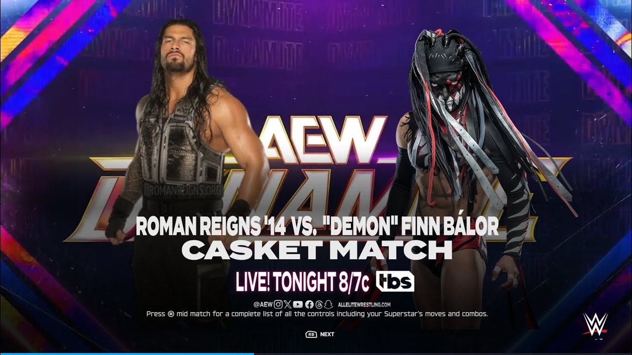 A WWE 2K25 Casket Match between WWE 2K25 versions of Roman Reigns ’14