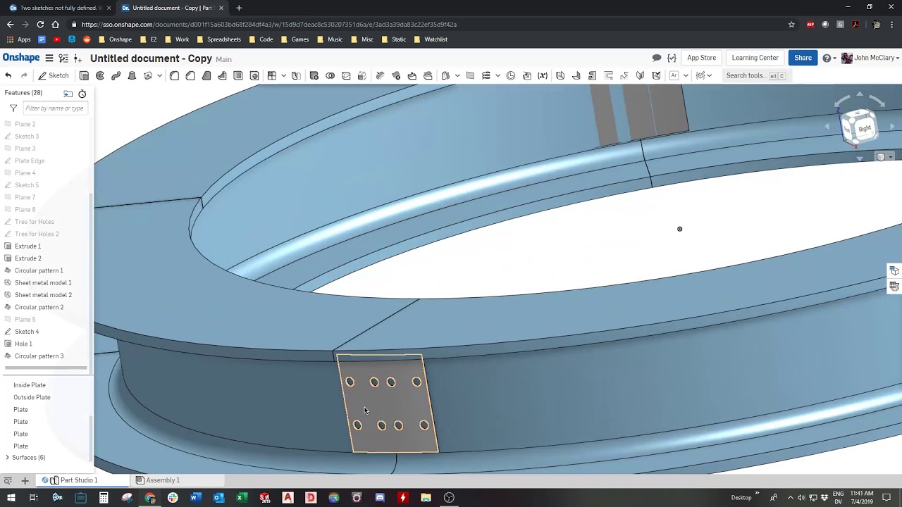 Onshape Holes in Curved Beam #2