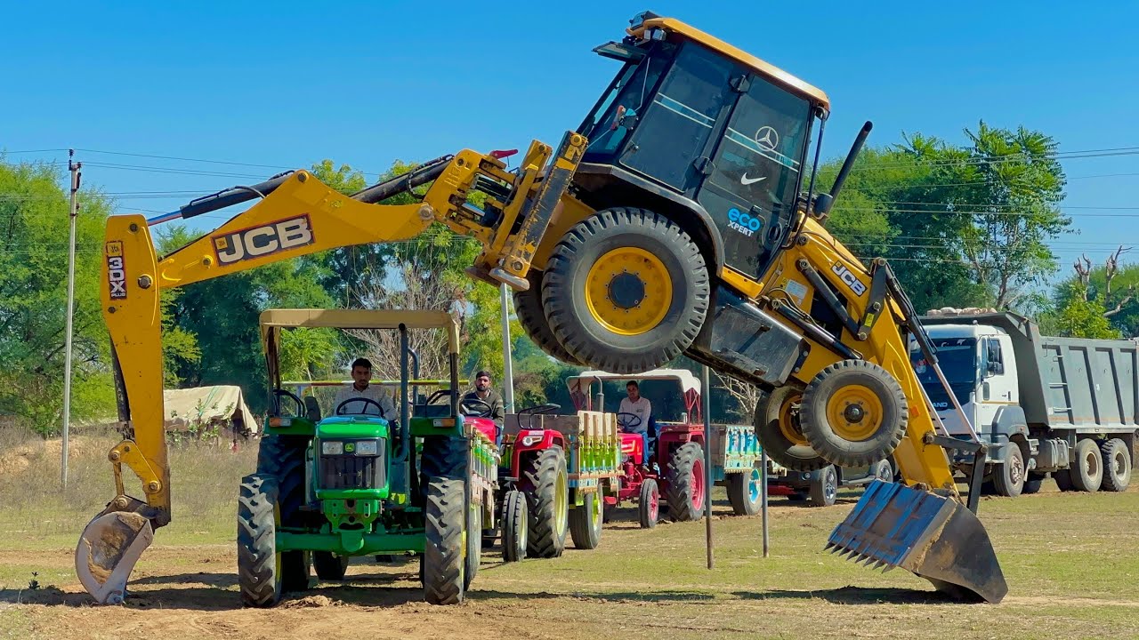 JCB 3dx Xpert Loading Mud Trolley New Holland 3630 John deere Tractor 4wdMahindra Arjun truck video