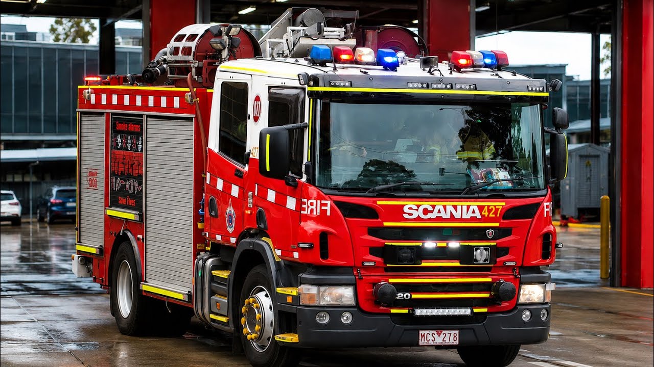 ⁴ᴷ *DIVISION B - FIRE RESCUE VICTORIA* [FRV] P87A turning out from station code 1