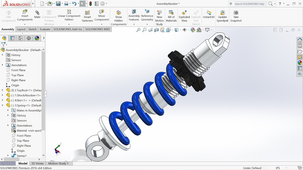 Design and Assembly of Shock Absorber Tutorial in Solidworks