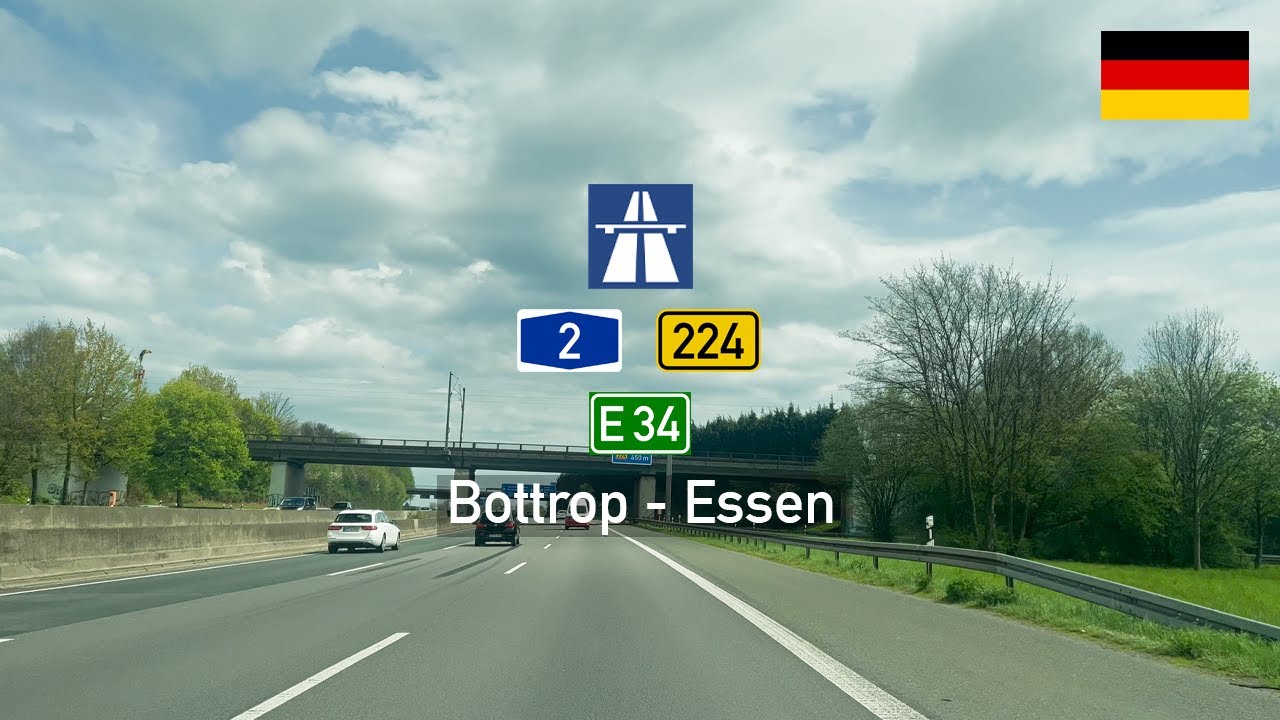 Driving in Germany: Autobahn A2 E34 & B224 from Bottrop to Essen