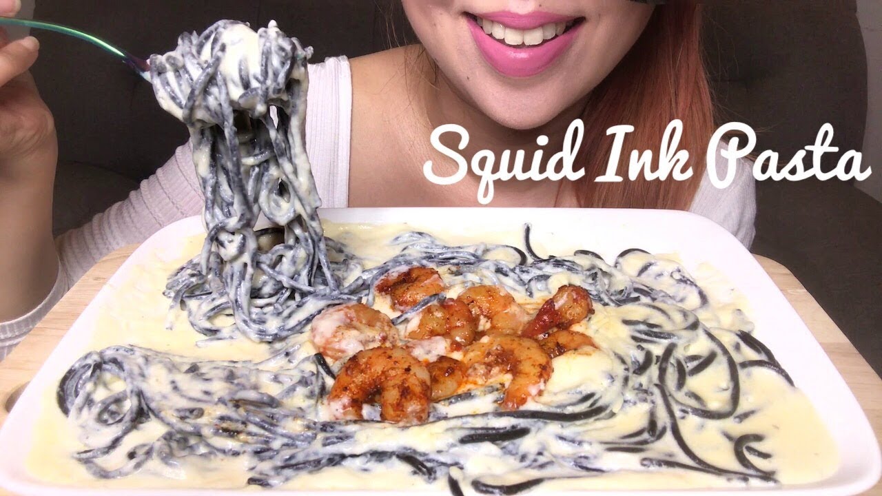 ASMR SQUID INK PASTA ALFREDO | COOKING & EATING SOUNDS (No Talking)