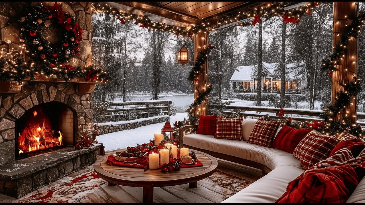 Enchanting Christmas Morning 🎶 Lakeside Café Jazz & Fireplace