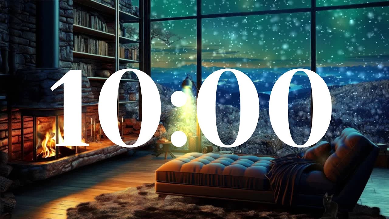 10-Minute Countdown Timer | Fireplace Glow & Winter Snowfall
