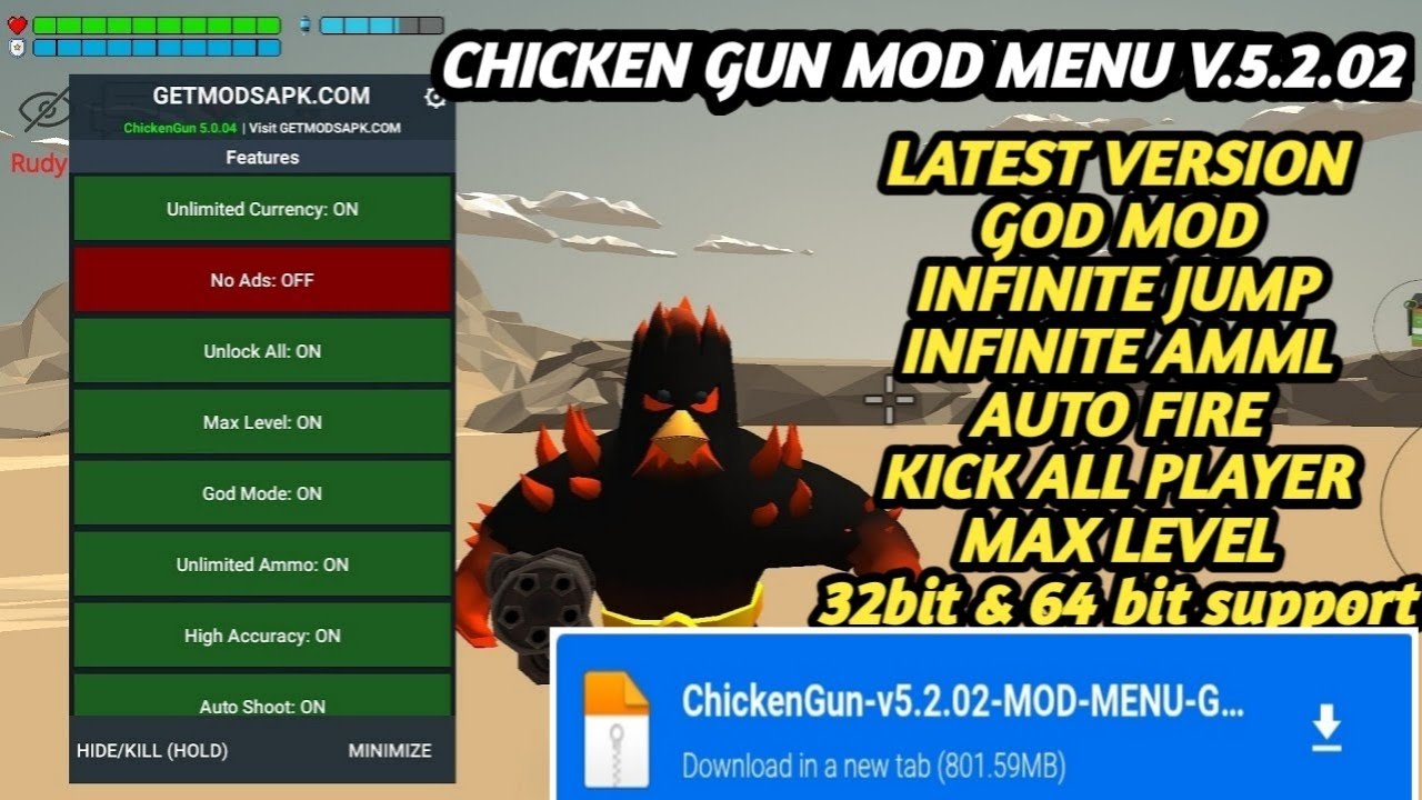 Chicken Gun MOD MENU v.5.2.02/MOD APK/GOD MOD,UNLOCKED ALL SKINS,UNLIMITED MONEY GOLD/KICK ALLPLAYER