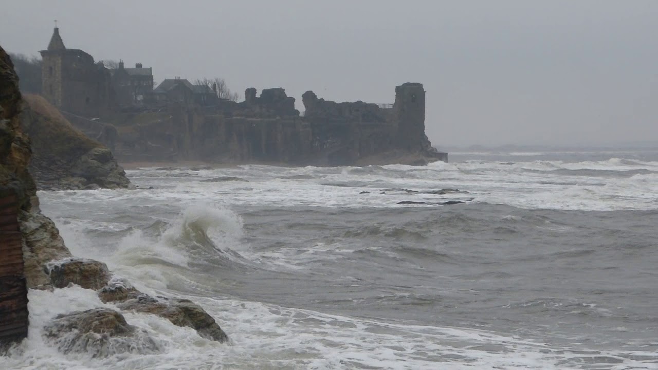 Winter Storm Waves On The Coast By The Castle St Andrews Fife Scotland