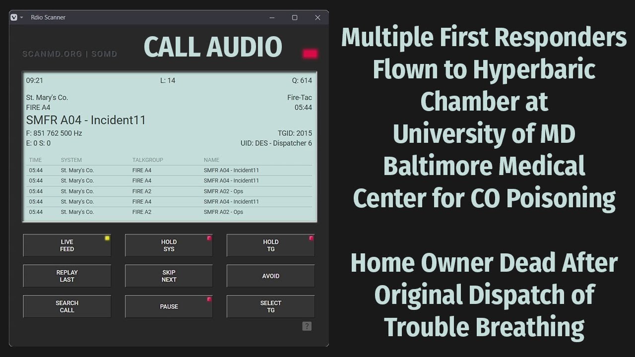 05/17/2025 - CALL AUDIO - Medical Call Turns to CO Poisoning  Multiple First Responders flown to STC