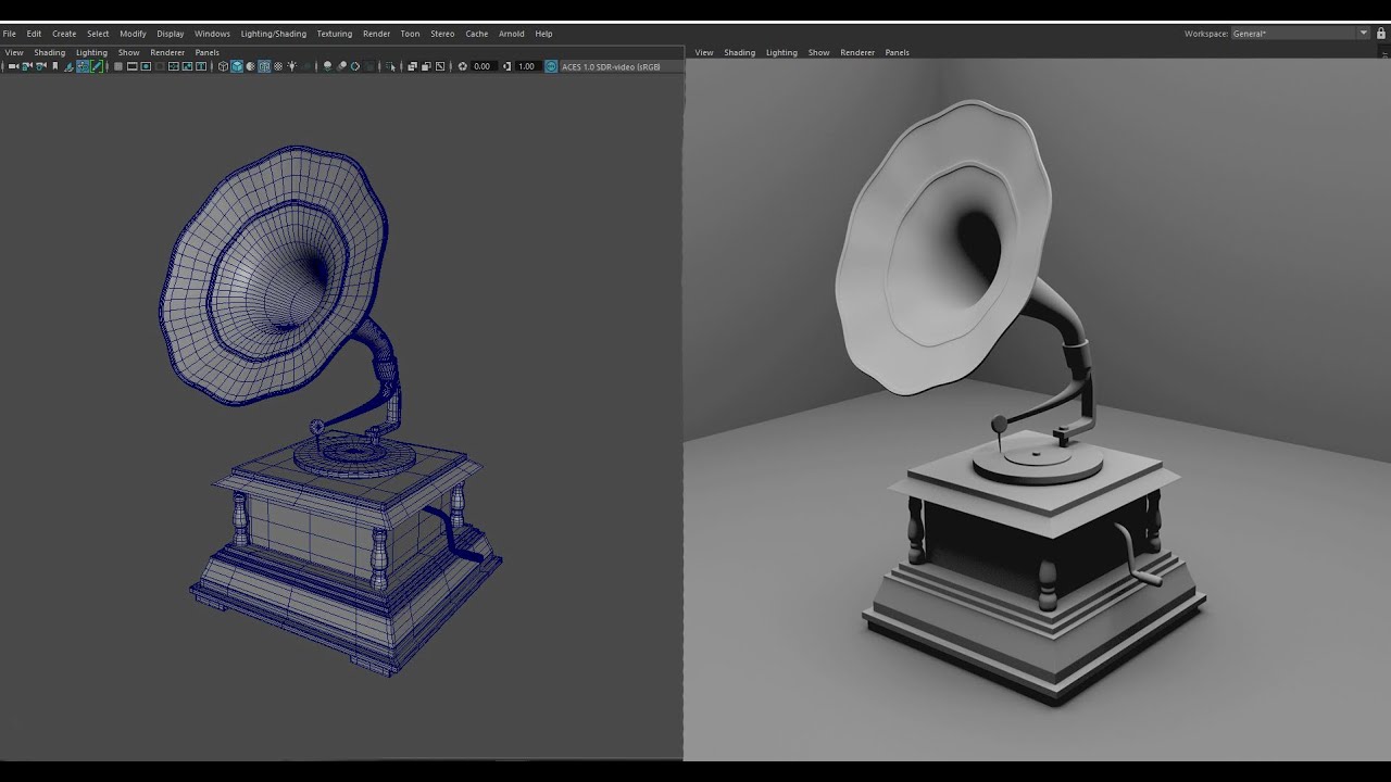 3D Modeling Gramophone Modeling Autodesk Maya 2023