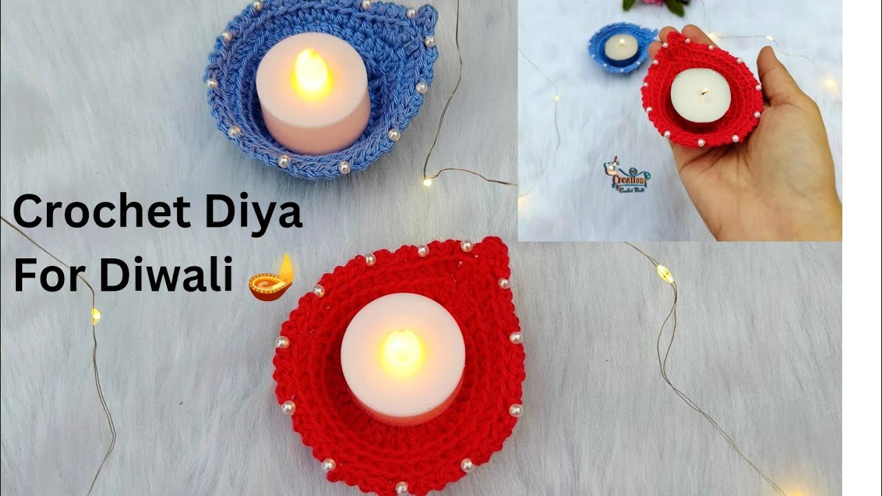 Crochet Diwali Diya 🪔 Crochet Tea Light Holder | Diwali Decoration Ideas  How to make Crochet Diya 🪔
