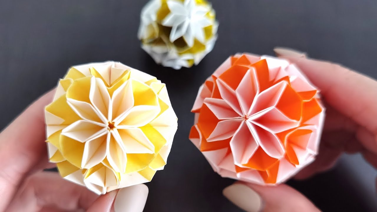DIY 如何制作五颜六色颜色纸樱花球 | How to make colourful paper cherry blossom ball #origami #diy #sakura #paper