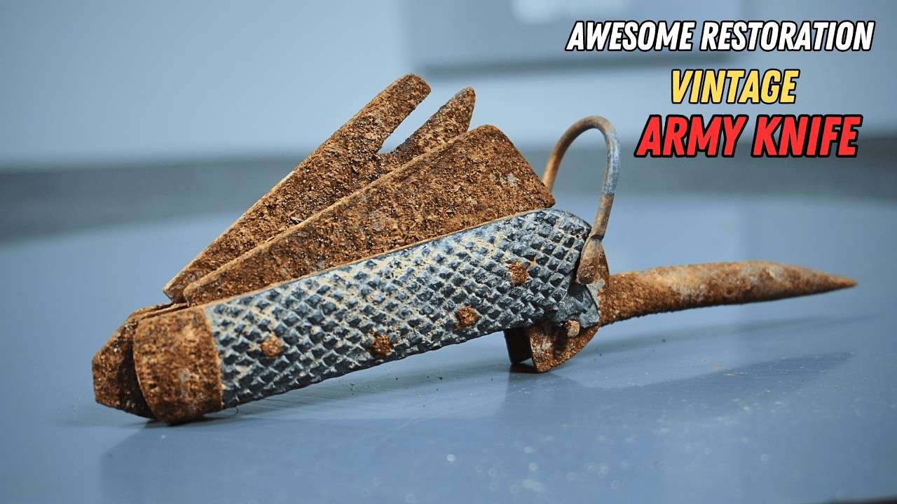 🔴Vintage Army Multi Tool Folding Knife Restoration |  With colorful marbled design Grips