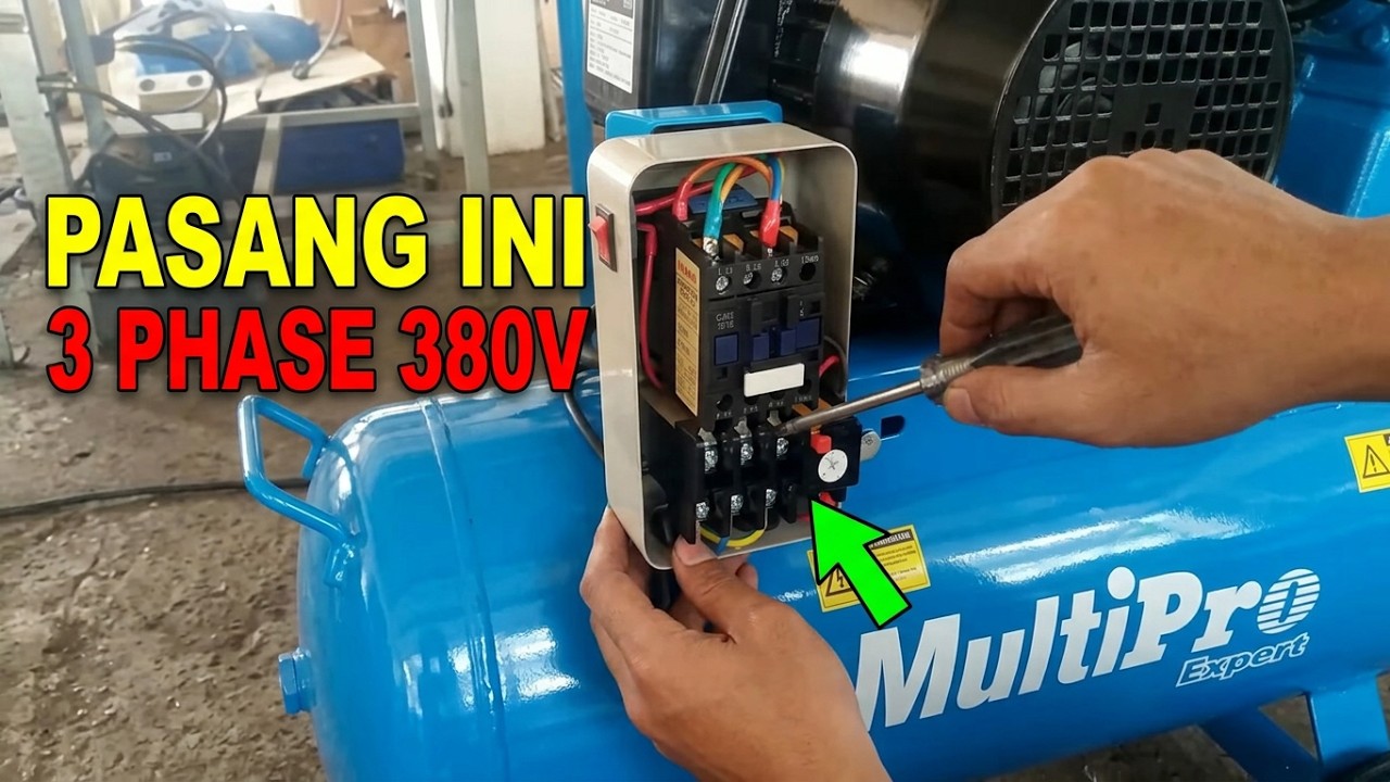 Cara pasang kontaktor kompresor, sumber listrik PLN 3phase 380volt. R.S.T