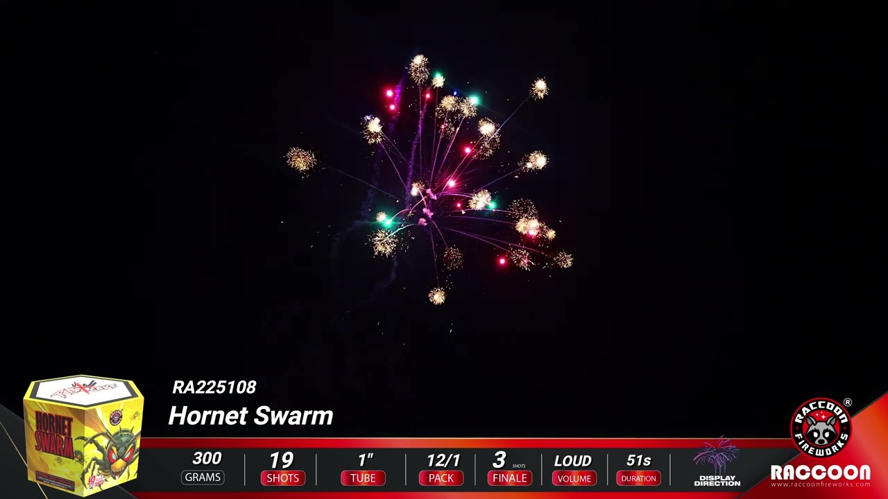 RA225108  Hornet Swarm   RACCOON FIREWORKS   2026 New   RDX Cake    19 Shots