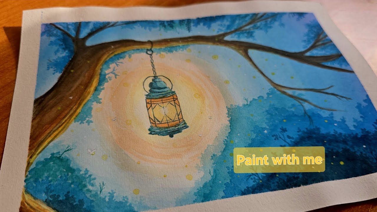 Paint With Me | Enchanted Lantern Watercolor in a Magical Night Forest ✨🌙Relaxing ASMR #forbeginners