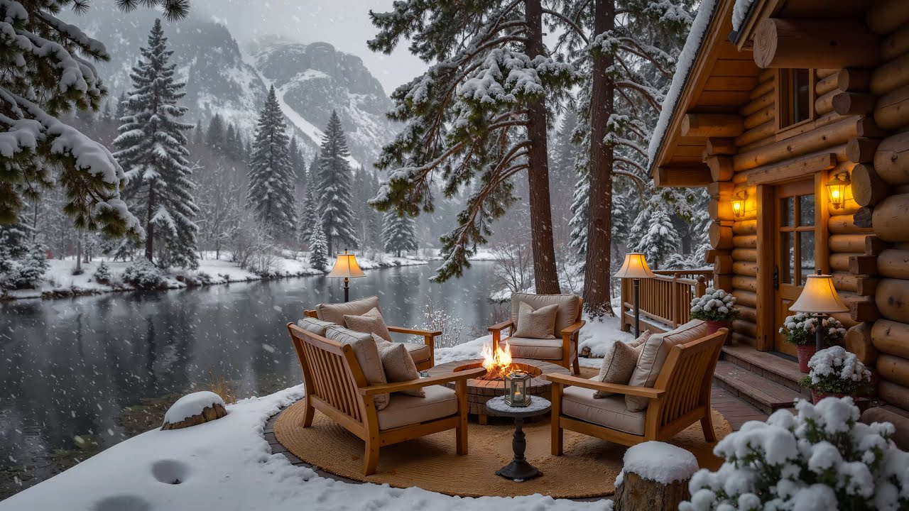 Peaceful Winter Cabin with Piano Music ⛄ Relaxing Winter Ambience for Sleep & Stress Relief