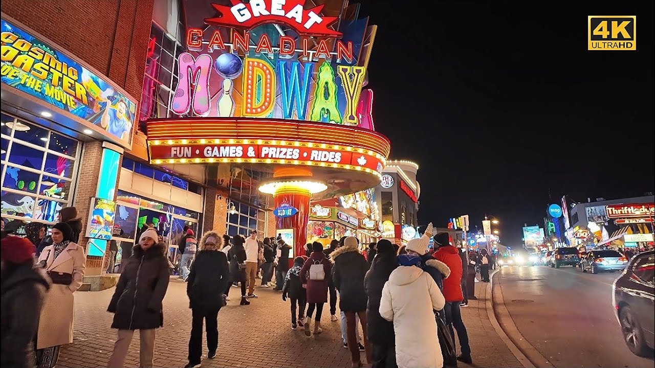 Discover CANADA - Niagara Falls Downtown Clifton Hill Attractions Night walk 4K walking video