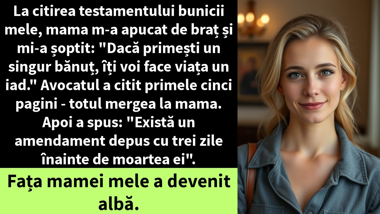 La citirea testamentului bunicii mele, mama m-a apucat de braț și mi-a șoptit: