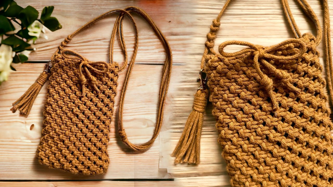 DIY Easy Macrame Phone Bag with Adjustable Strap Tutorial for Beginners | Mini Bag