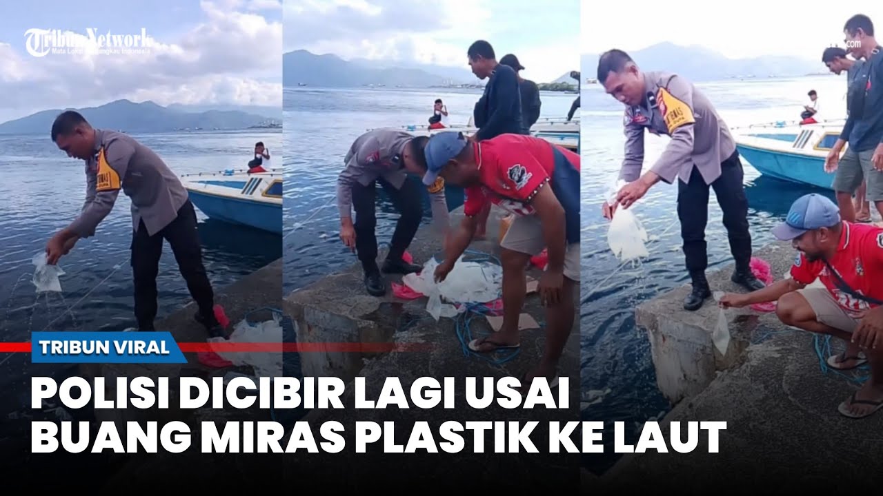 Viral Polisi Buang Miras dengan Kemasan Plastik ke Laut di Ternate