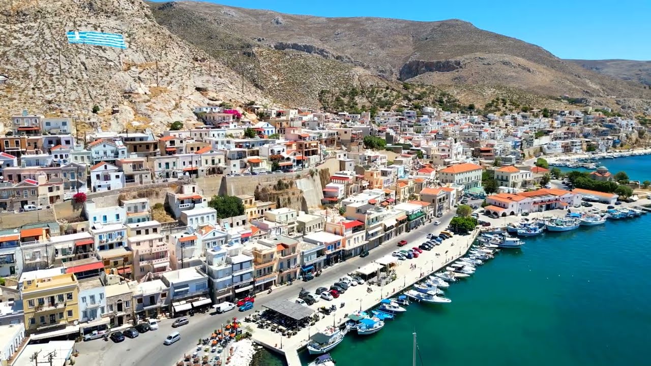 Kalymnos (Pothia - Main Port) Greece - 4K Aerial Video