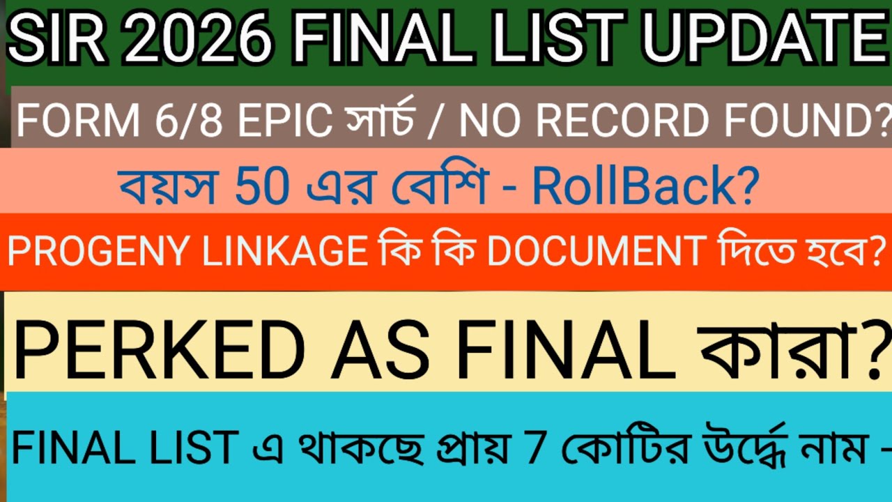 SIR 2026 প্রায় 7 কোটির উর্দ্ধে নাম FINAL তালিকায় থাকবে/ নামের পাশে উল্লেখ থাকবে CATEGORY 