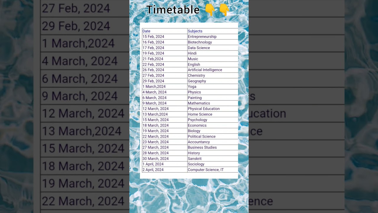 Class 12 cbse date sheet 2024 | Class 12 CBSE Board Exam Timetable 2024 | Class 12 Board Exam Dates