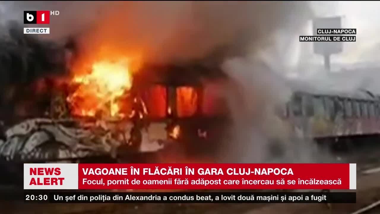 VAGOANE ÎN FLĂCĂRI ÎN GARA CLUJ-NAPOCA.  Știri B1TV_ 7 IAN. 2024