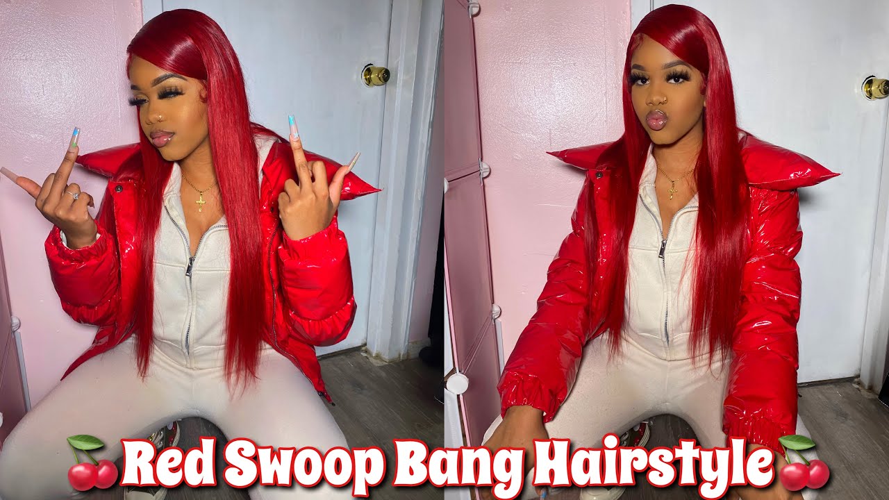 Sleek Red Swoop Bang Hairstyle😍 | Ft.Celie Hair