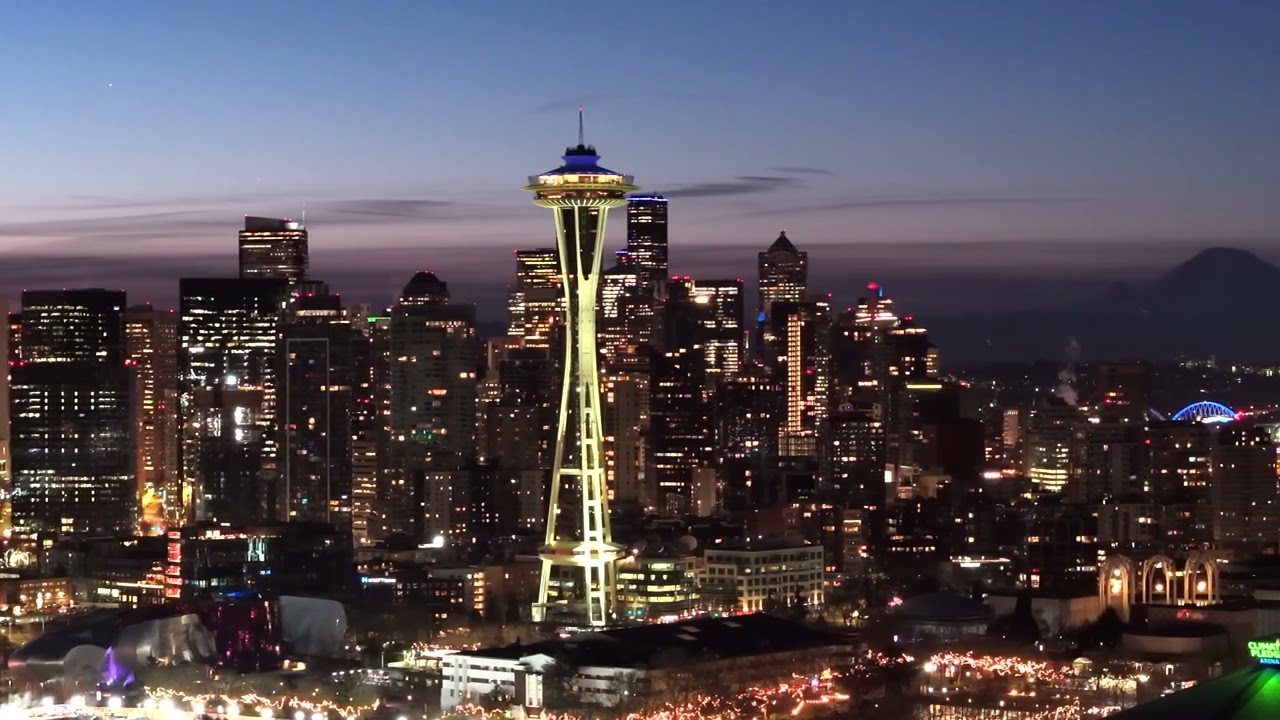 Seattle Space Needle Stadiums Seahawks Blue and Green