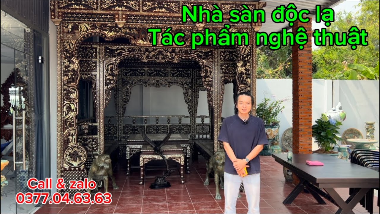 Tác phẩm nghệ thuật nhà sàn khảm óc xà cừ tứ diện...