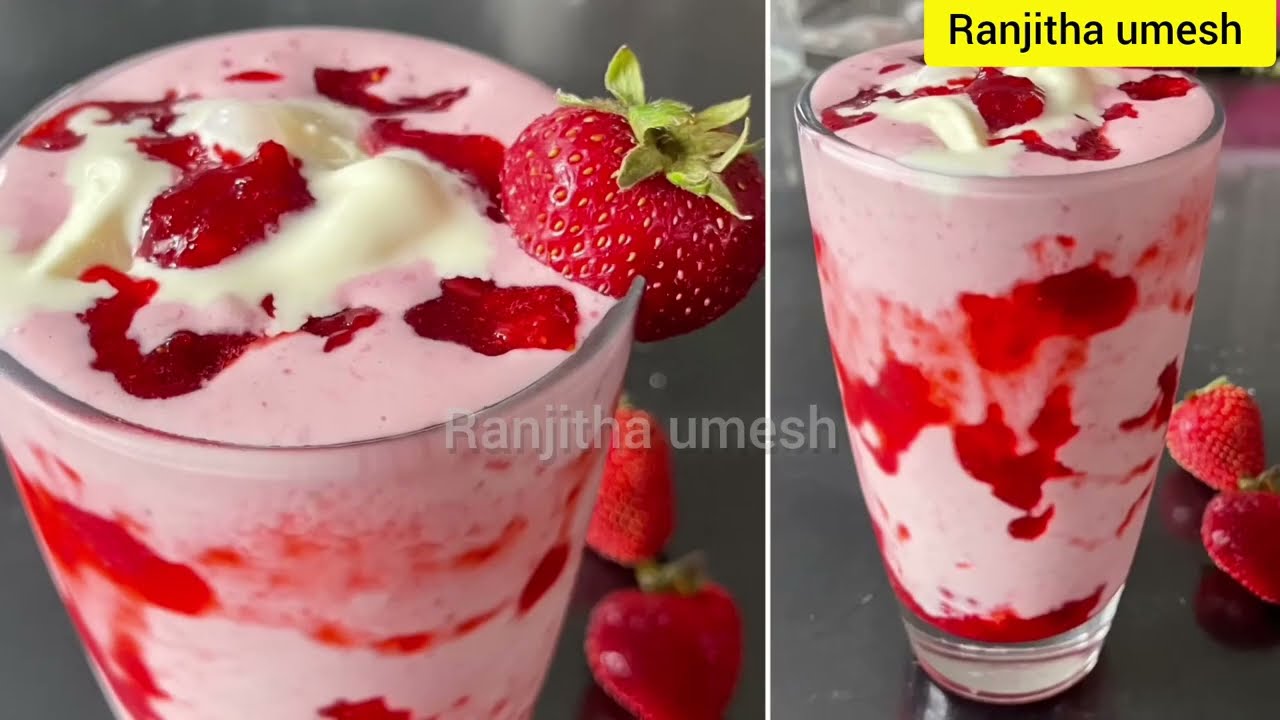 Strawberry Milkshake with homemade | ಮನೆಯಲ್ಲಿ ತಯಾರಿಸಿದ ಸ್ಟ್ರಾಬೆರಿ ಮಿಲ್ಕ್‌ಶೇಕ್ l strawberry recipes