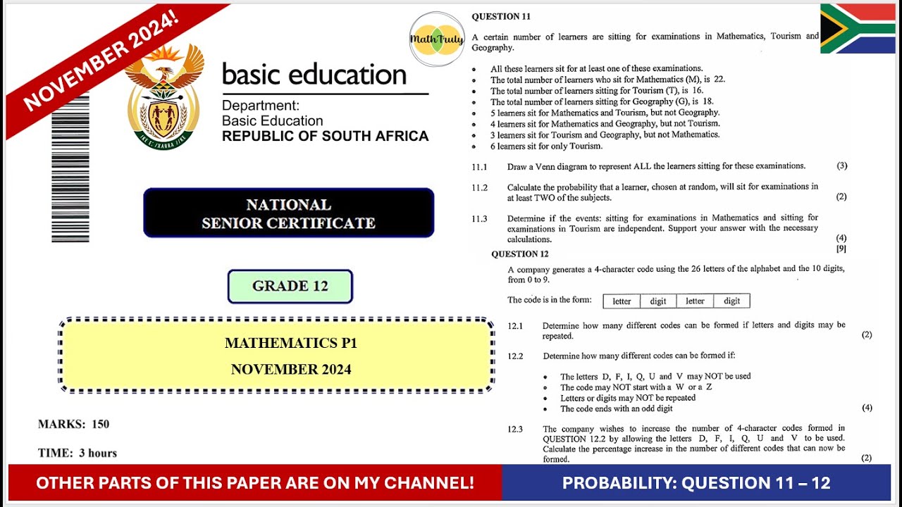 Probability November 2024 Grade 12 Maths Paper 1 Question 11 - 12