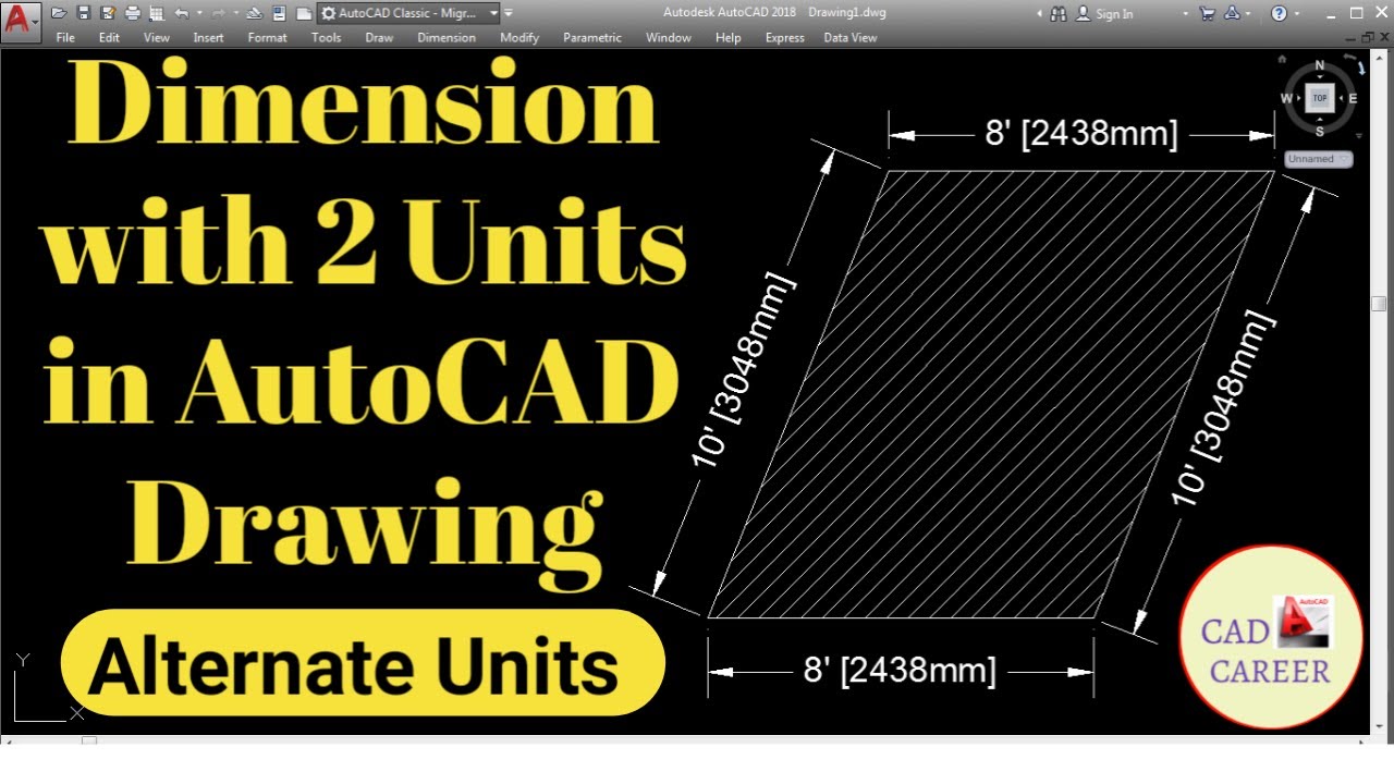 Dimension With 2 Units in AutoCAD Drawings | Alternate Dimension units  | 2 units Dimension Autocad