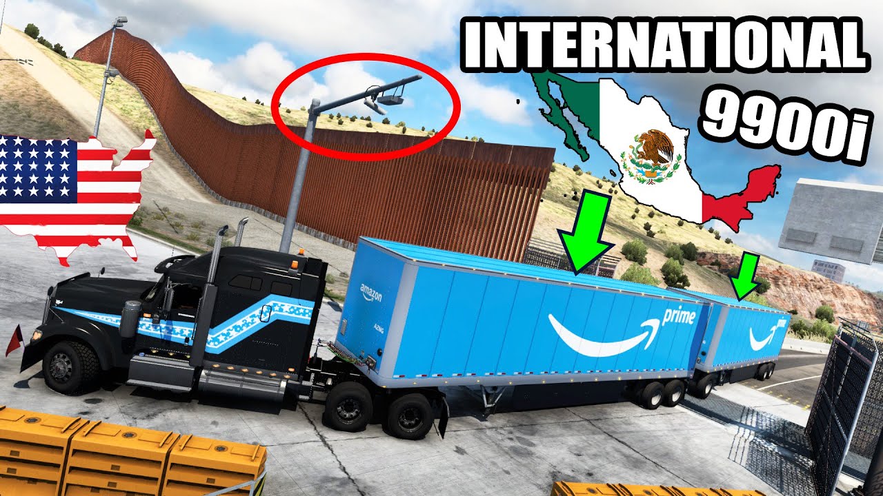 CRUZANDO LA FRONTERA Doble Trailer de AMAZON Entregando Productos American Truck Simulator