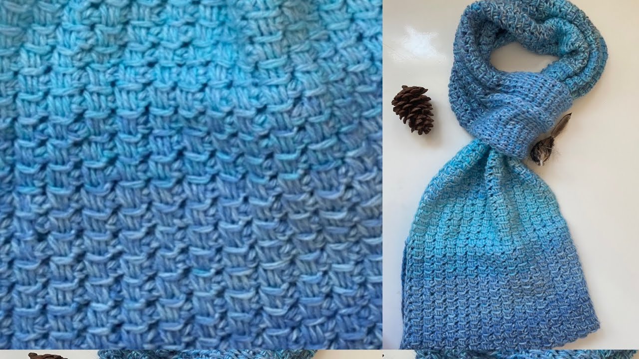 Écharpe cravate et chauffe mains au crochet tunisien