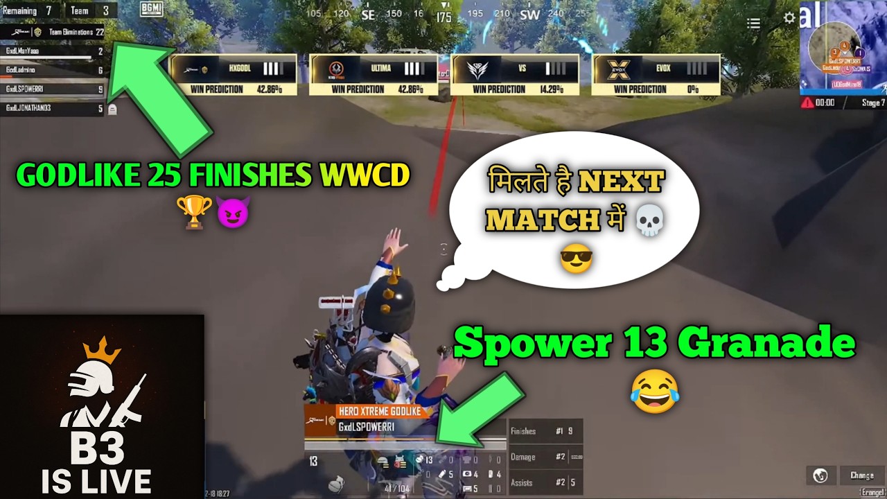 GODLIKE 25 FINISHES WWCD 🏆😈 | SPOWER 13 GRANADE MOVEMENT 😅😎 | GODLIKE BACK ON THE TRACK #jonathan