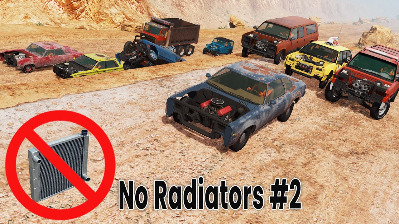 BeamNG Drive - Racing Cars With No Radiator On The Long Bumpy Desert Road