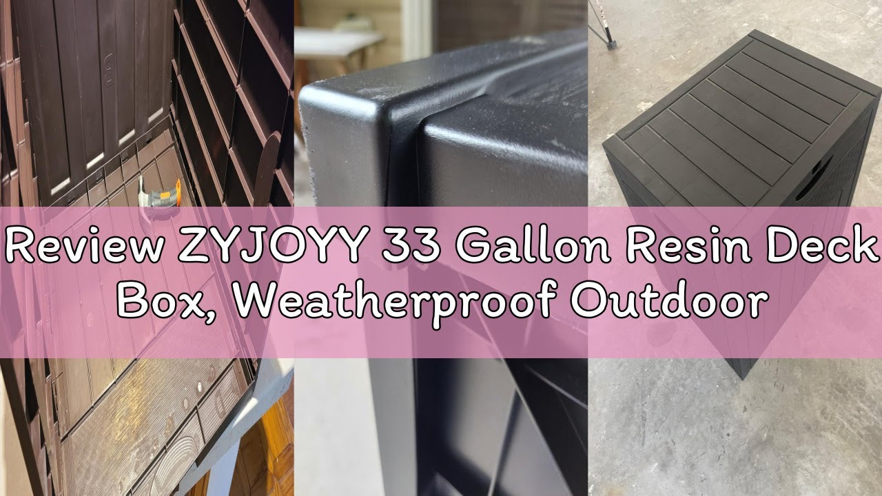 Review ZYJOYY 33 Gallon Resin Deck Box, Weatherproof Outdoor Storage Box for Patio, Garden and Yard,