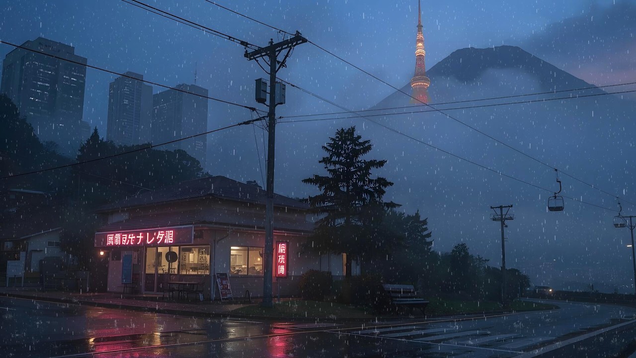 Work Late Like It’s the 80s ☔ Rainy Tokyo Café Lofi