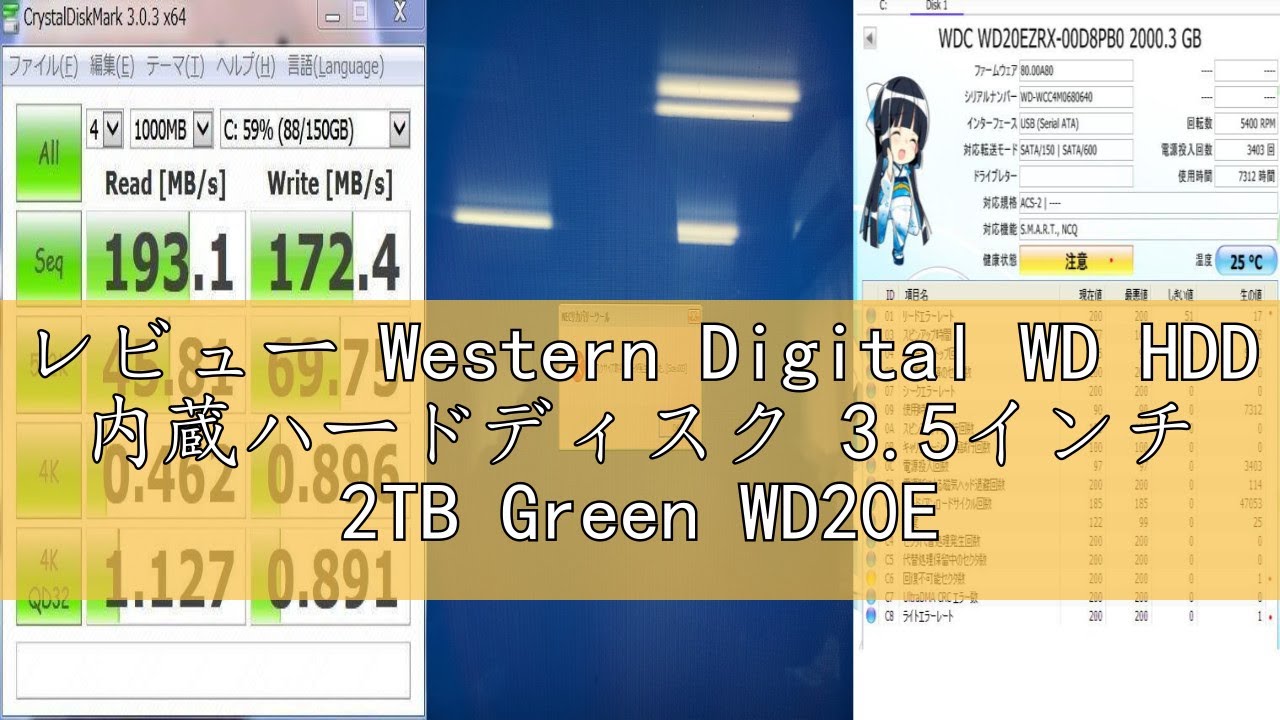レビュー Western Digital WD HDD 内蔵ハードディスク 3.5インチ 2TB Green WD20EZRX / Intellipower / SATA 6Gb/s / 2年保証