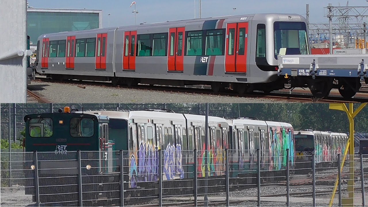 RET Metro Type B 5323 en 4*Type T op Emplacement Waalhaven (Zuid)