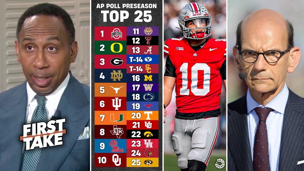 FIRST TAKE | Stephen A. on AP preseason poll: Notre Dame get disrespected, Indiana is OVERRATED?