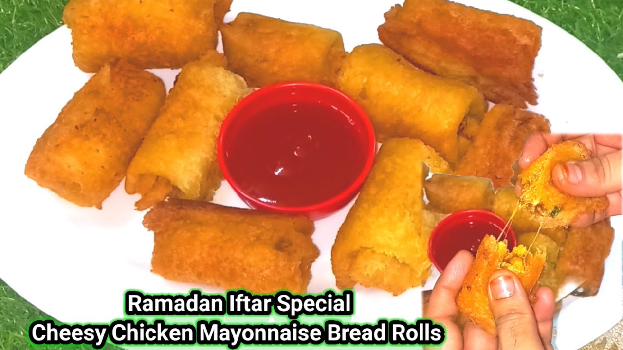 Ramadan Iftar Special Chicken Bread Rolls Recipe/Iftar Special Cheesy Chicken Mayonnaise Bread Rolls