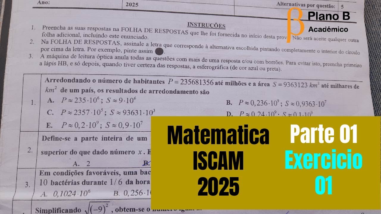 Resolucao do Exame Matematica ISCAM 2025 Exercicio 1