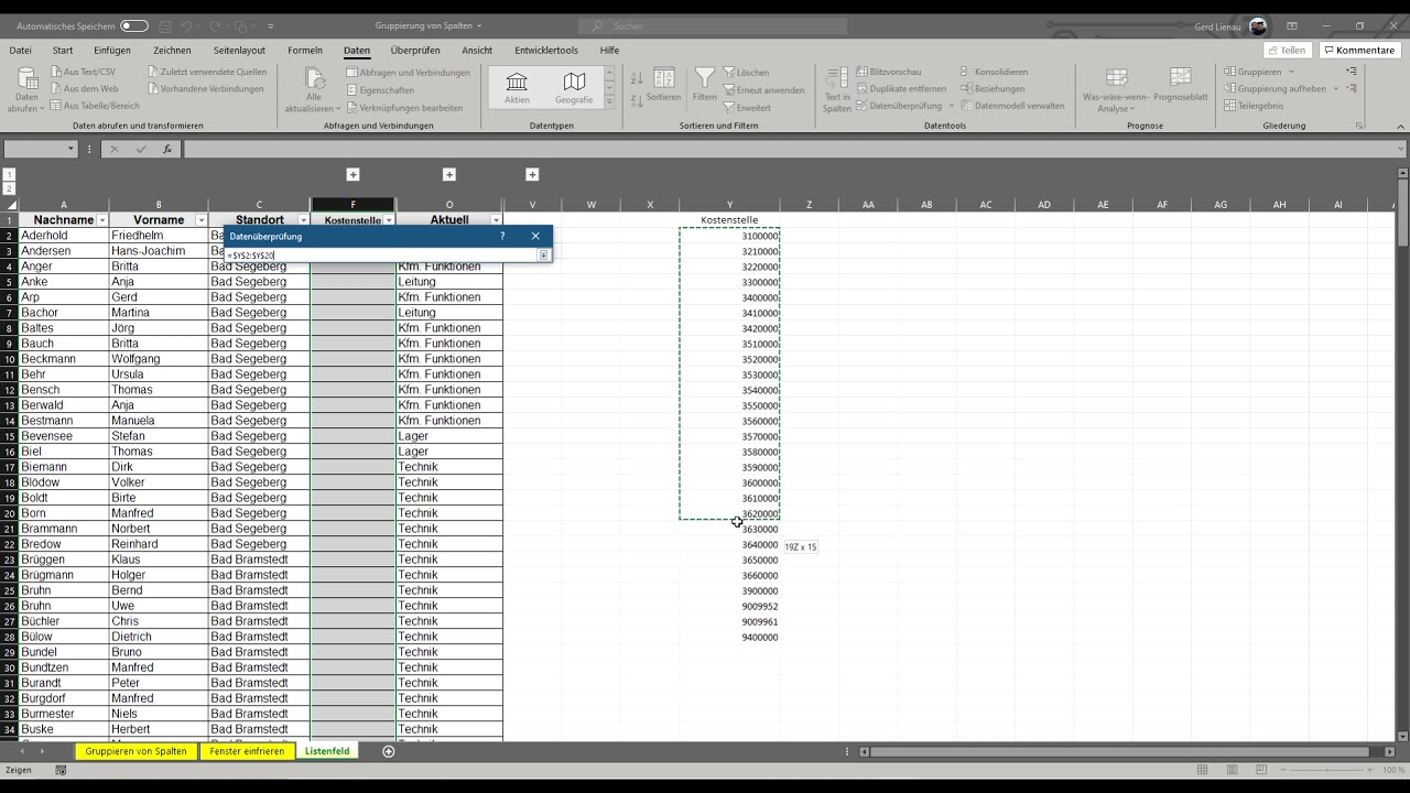 17 1 6 Excel Arbeiten mit Listenfeldern Dropdownmenü