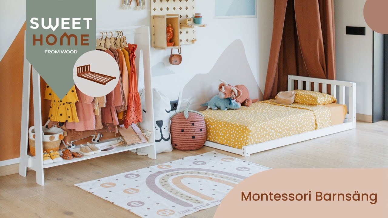 Montessori Golvsäng med Sänggavel – Massiv Träsäng för Barn  Trygg & Självständig Sömn