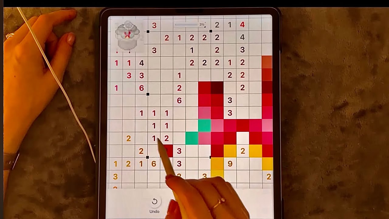 😴 iPad ASMR 🤍- With Pixel puzzles  - writing sounds - clicky whispers