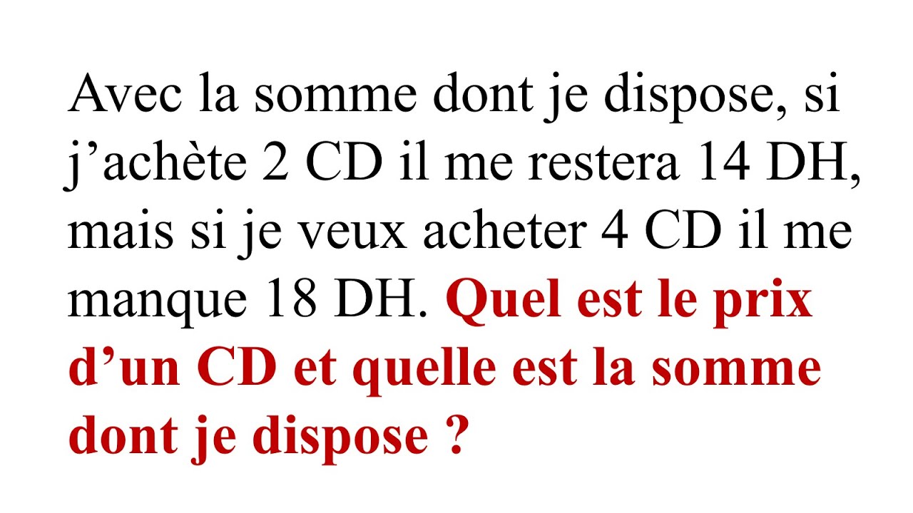 Résoudre un problème avec équation du 1er degré à une inconnue - Prépa. à l'examen régional - 3AC